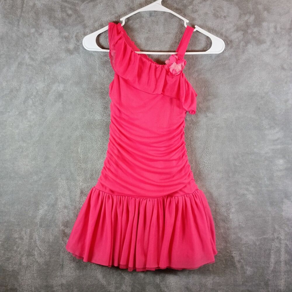 Amy Byer Girls Hot Pink Ruched One-Shoulder Party Dress Size 8